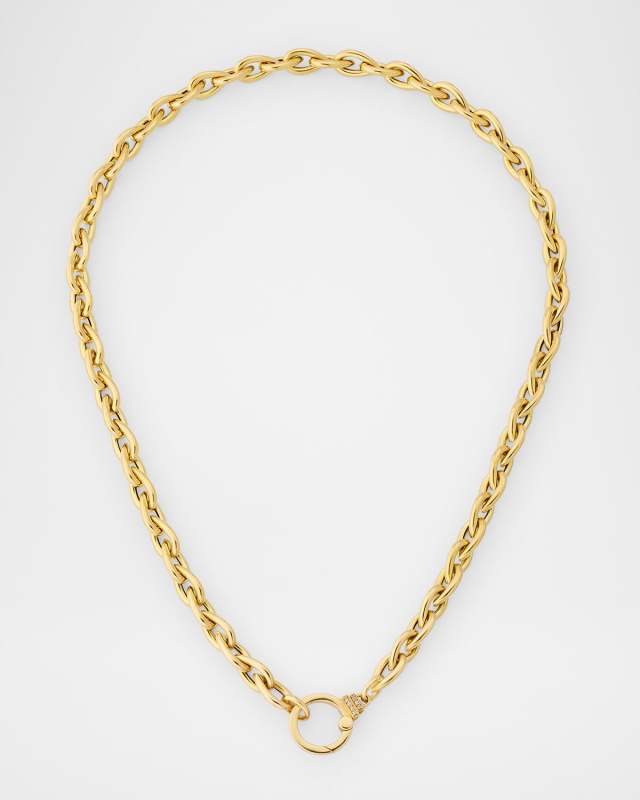 18K Yellow Gold Smooth Teardrop Chain Necklace with Diamonds, 18"